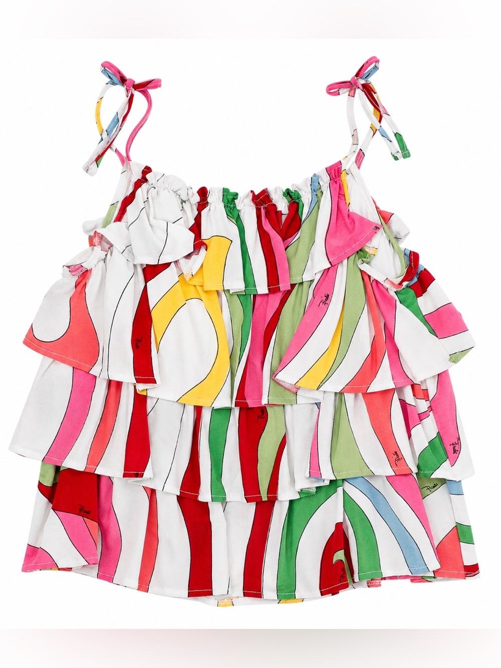 Emilio Pucci Girls Signature Print Tiered Ruffle Top Size 12Y Multicolor NWT - Picture 3 of 3